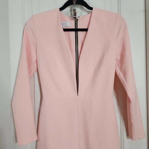 House of CB Womens Dress Dominique Baby Pink Full Zip Deep V Neck Bodycon Sz XS - Picture 4 of 12